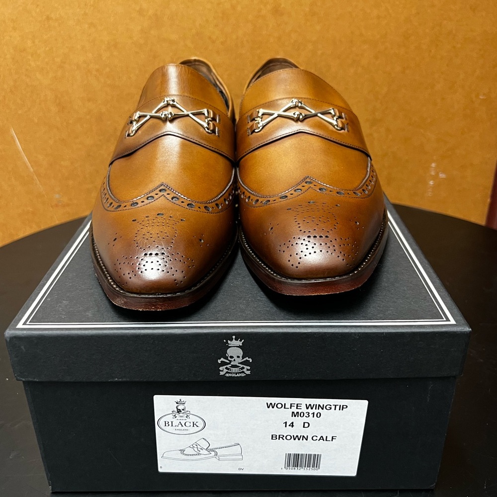 Barker Black Wolfe Wingtip. Custom size 14D. Brown Calfe.